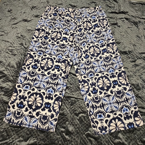 Rachel Zoe Blue & Cream Linen Blend Paisley Print Wide Leg Pants Size 3X NWT - Picture 2 of 12